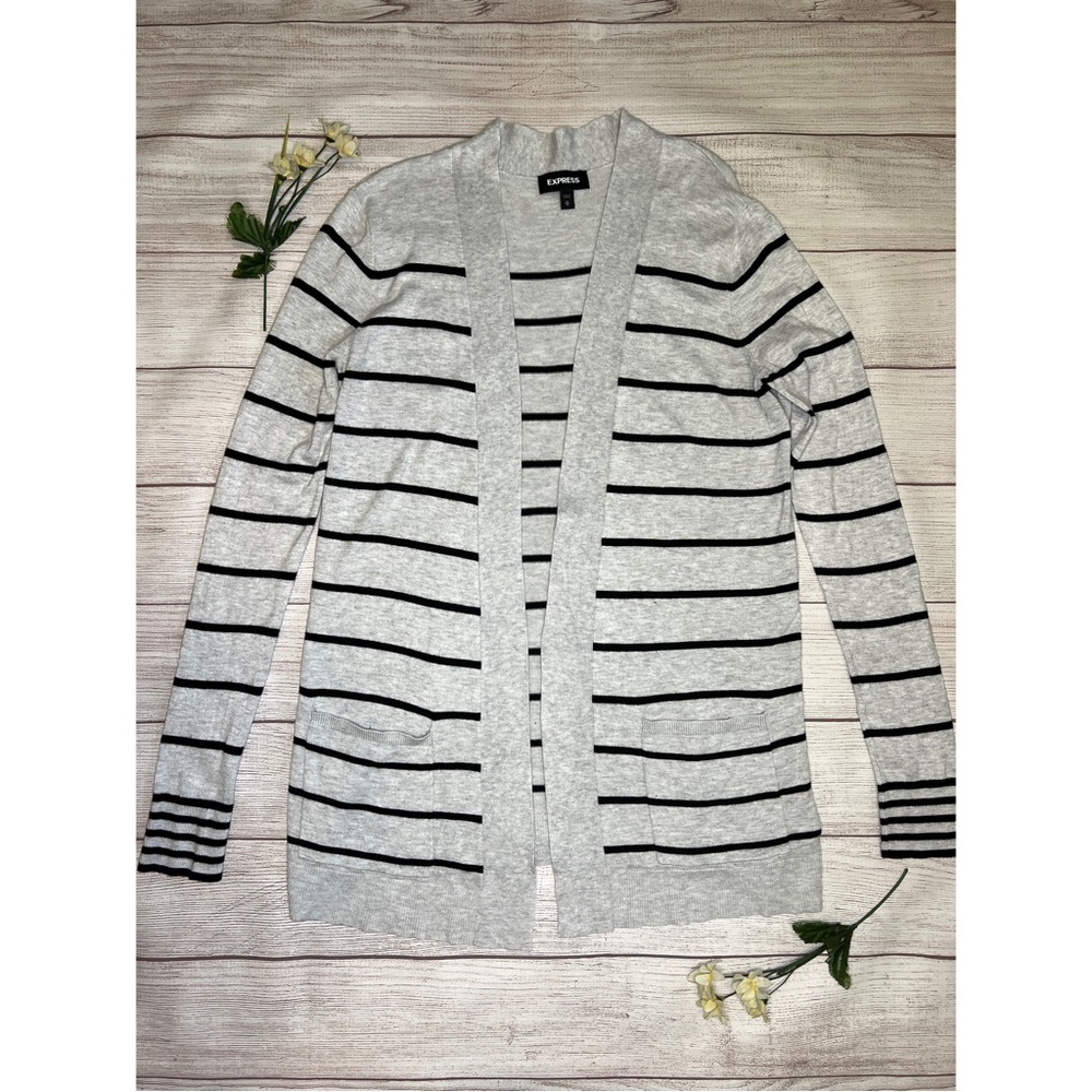 Express Open Front Long Sleeve Stripe Cardigan - image 5